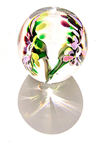 Paperweight hand blown with two flowers